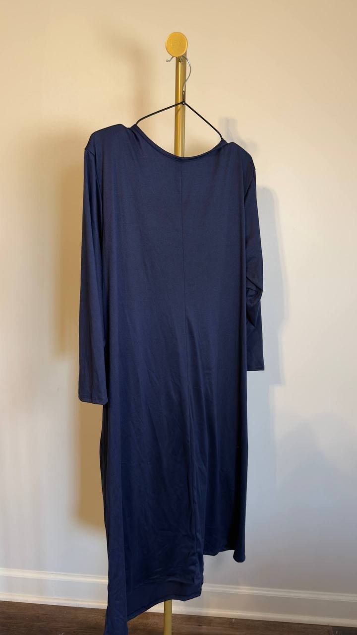 24Seven Comfort Apparel Plus Size Knee Length V‑Neck Dress Navy 3X NWT $56