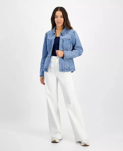 Democracy Women’s Cotton Denim Peplum‑Hem Jacket Light Blue M $98 NWT