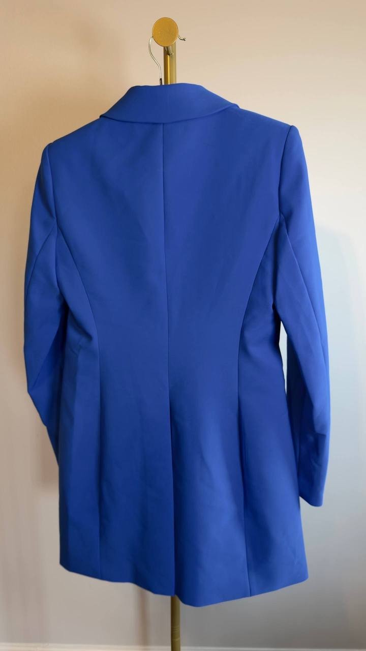 DKNY Notch‑Collar One‑Button Long Jacket Blue 4 NWT $169