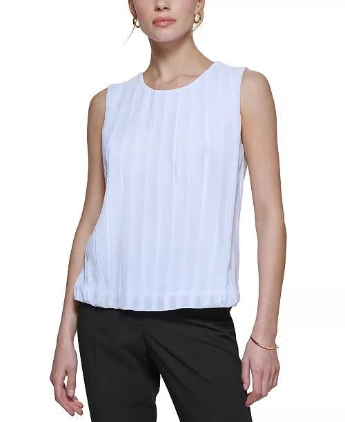 Calvin Klein Blouse 3X White Sleeveless Pleated Neck Bubble Hem Career NWT