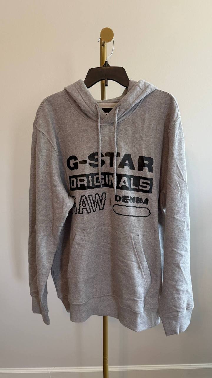 G‑Star RAW Men’s Distressed Originals Regular‑Fit Logo Fleece Hoodie Grey XXL
