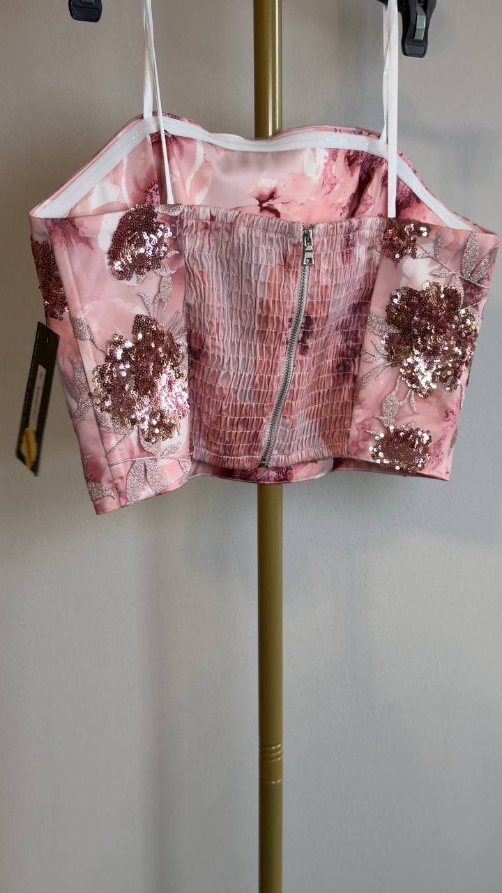 Muse Embroidered Strapless Bustier Top Pink Rose 12 NWT $89