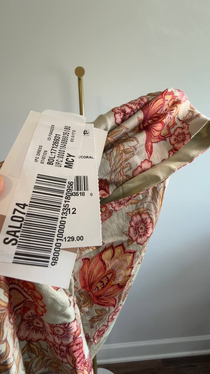 Taylor Women’s V‑Neck Floral A‑Line Dress Sage Coral 12 NWT $129