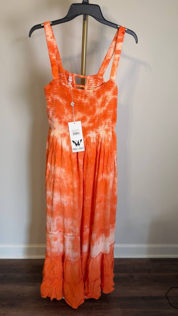 White Mark Square Neck Sleeveless Smocked Sundress Orange M NWT $84