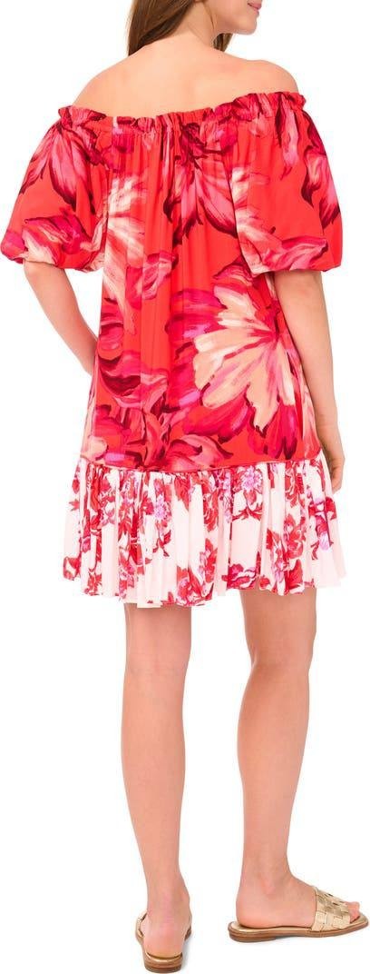 Vince Camuto Off‑Shoulder Floral Minidress Poppy L NWT Feminine Flowy MSRP$109