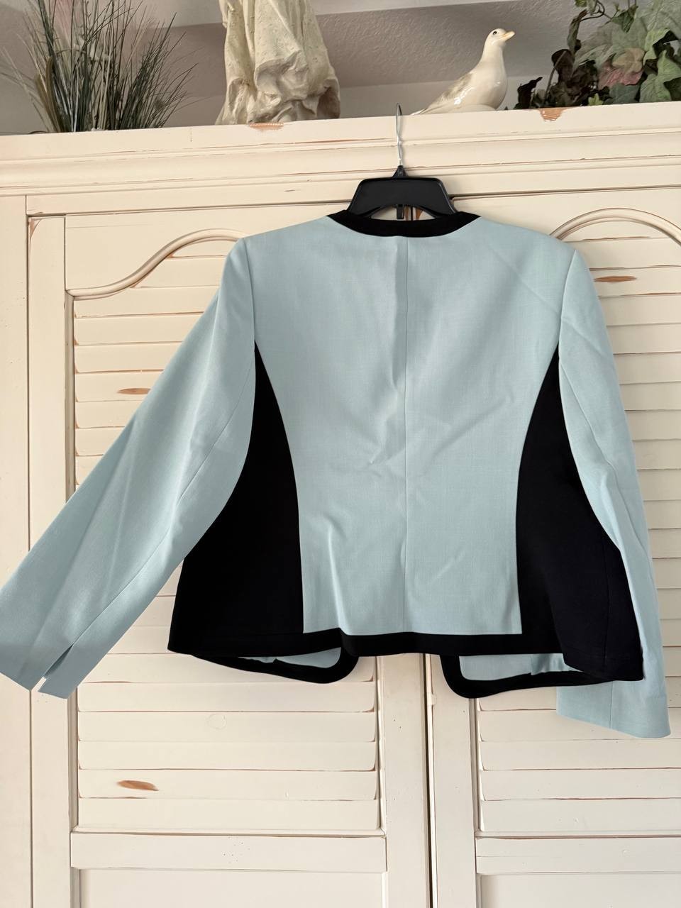 Kasper Blazer 12P Blue Petite Contrast Trim Open Front Long Sleeve Career NWT