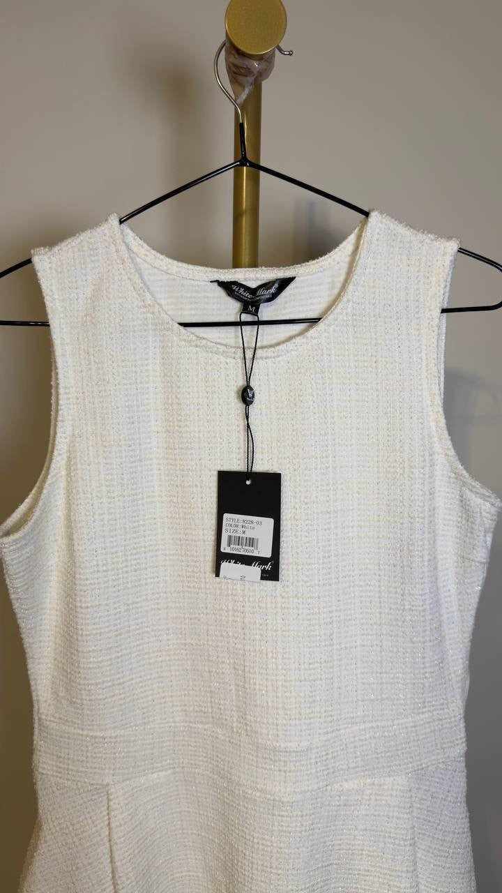 White Mark Women’s Tweed Fit & Flare Sleeveless Dress White M NWT $88