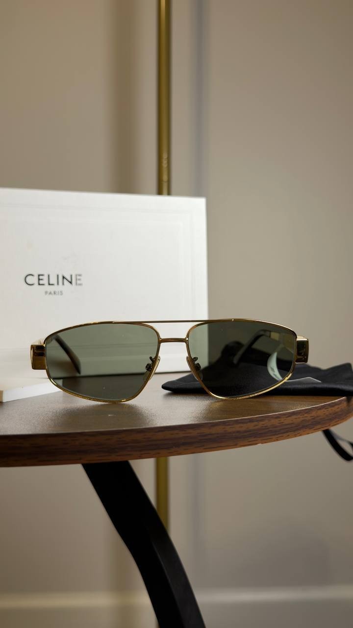 Celine  Metal  Triomphe  CL40281U  Gold/Green  Sunglasses  OS  NWT  $550