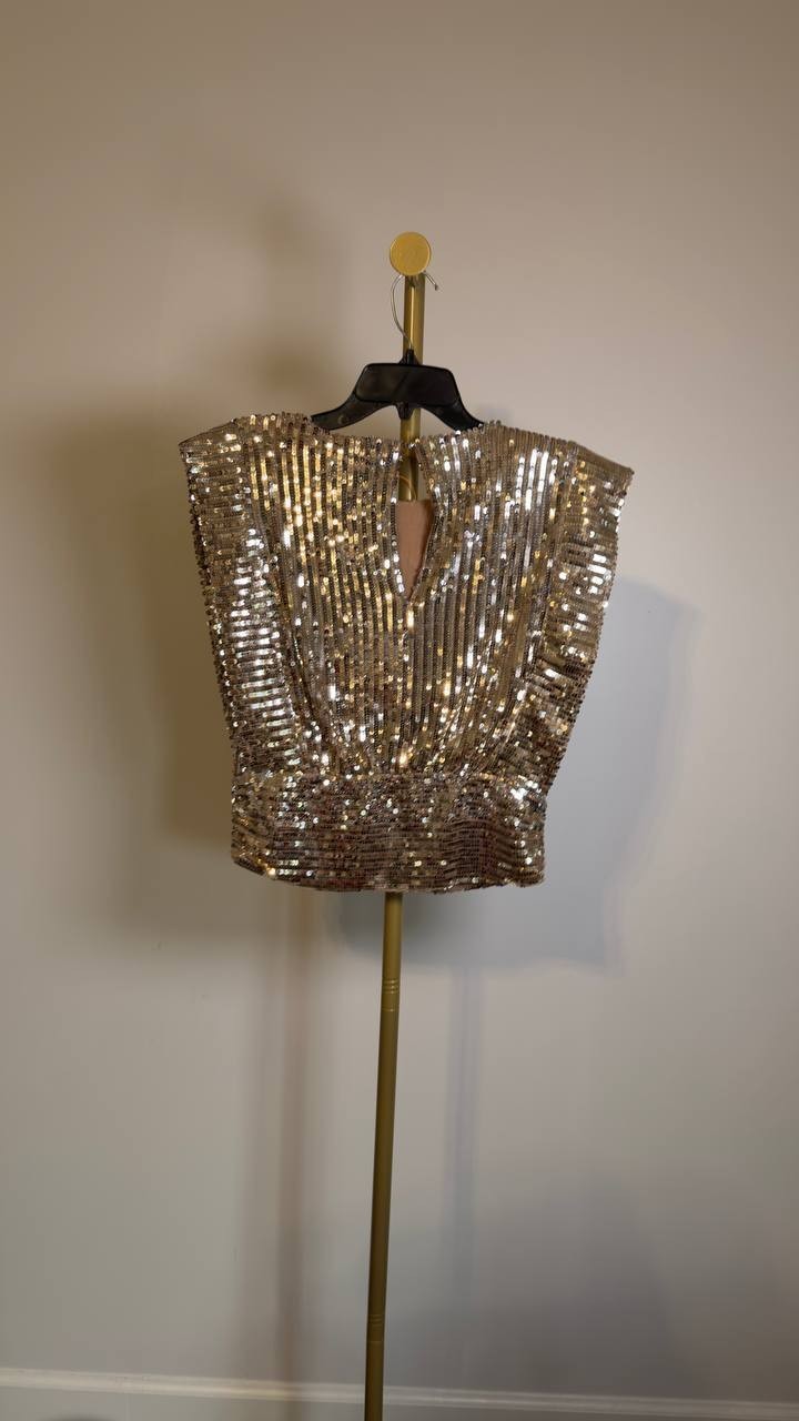 BOSS Illana Sequin Crop Top – Orange – NWT – Sleeveless Jewel Neck
