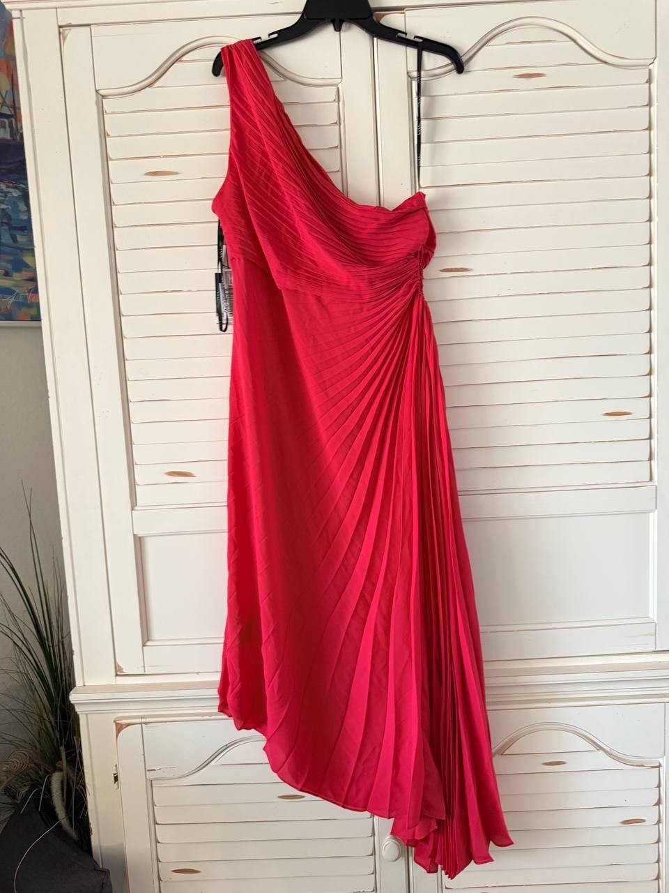 Nicole Miller Pleated One Shoulder Dress Red Size 16 NWT $189 – Elegant Formal