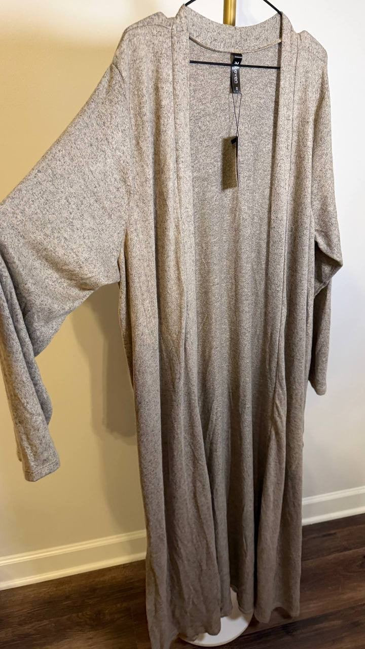 24Seven Comfort Apparel Plus Duster Open Front Cardigan Taupe 2X $90.99 NWT