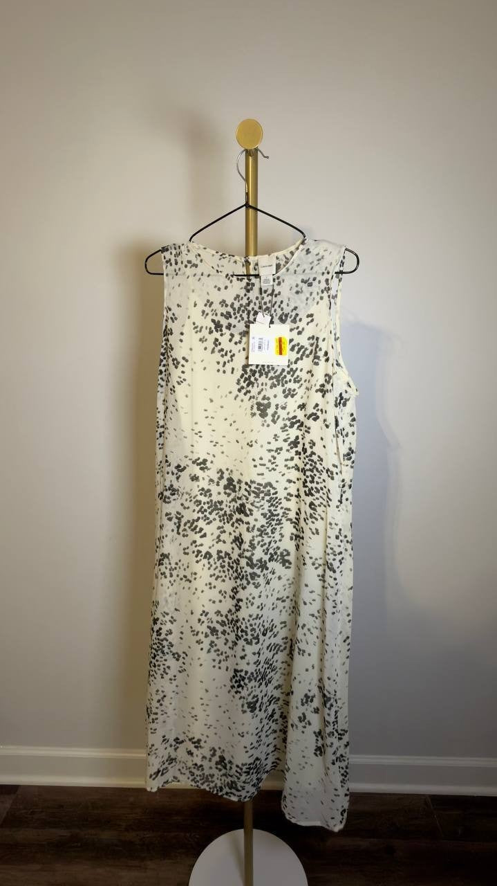 Calvin Klein Printed Chiffon Midi Dress Light Grey M NWT $149