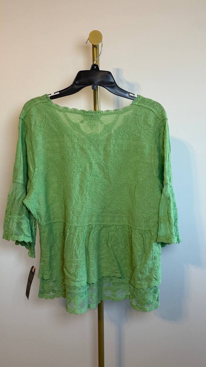 Democracy Petite Lace Double Bell Flounce Top Green PXL NWT $78