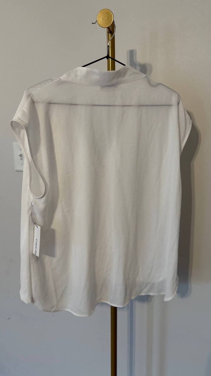 Calvin Klein Faux Wrap Blouse Polyester White L NWT