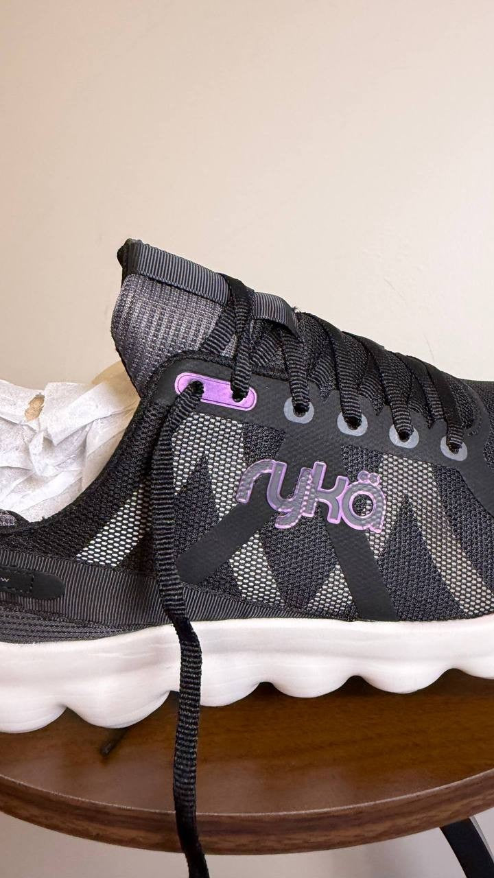 Ryka PodFlow Walking Sneakers 11M Black Mesh Lace‑Up Arch Support NIB msrp$89.99