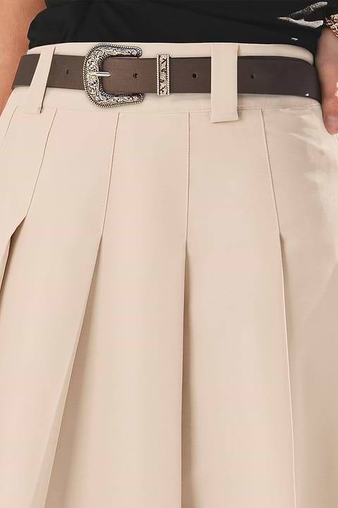 Cupshe Pleated Midi Skirt – Beige – Size S – NWT-Belt is not included