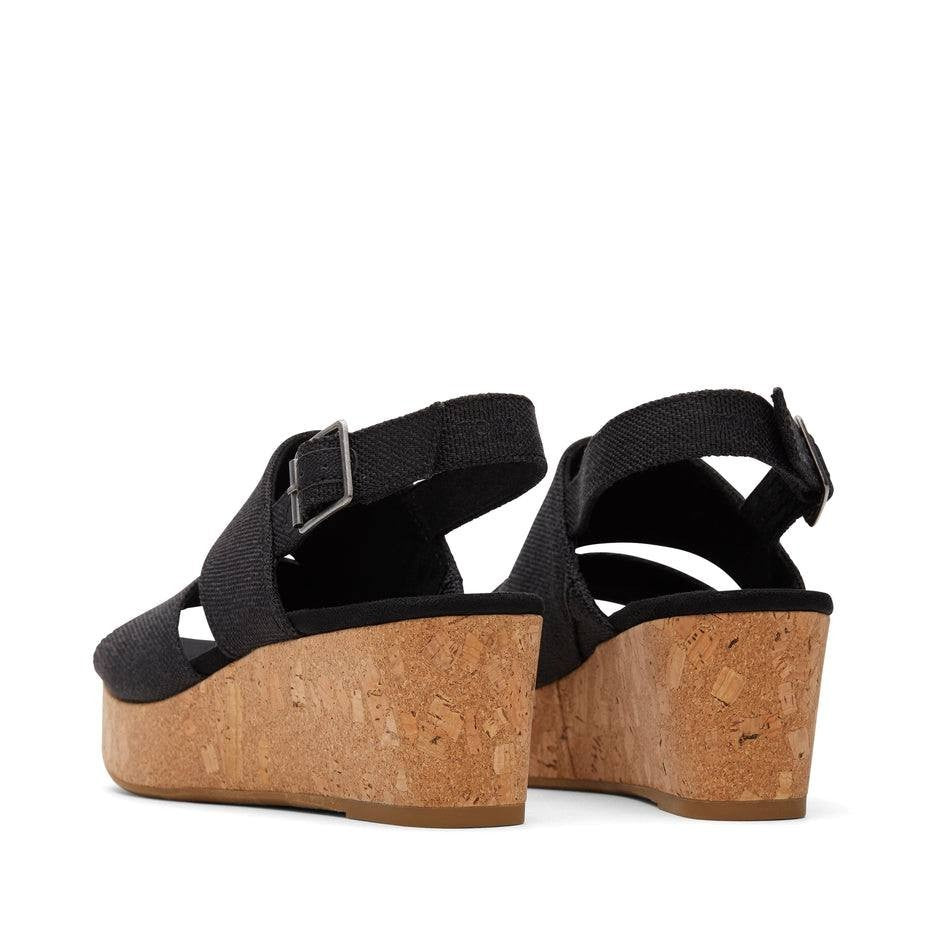 Toms Wedge Sandals 8.5 Black Textile Espadrille New in Box
