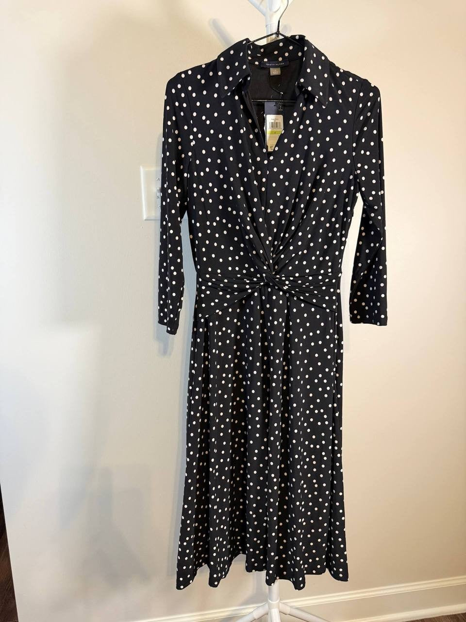 Tommy Hilfiger Black & White Dot Midi Dress – Size 4 – NWT – $99
