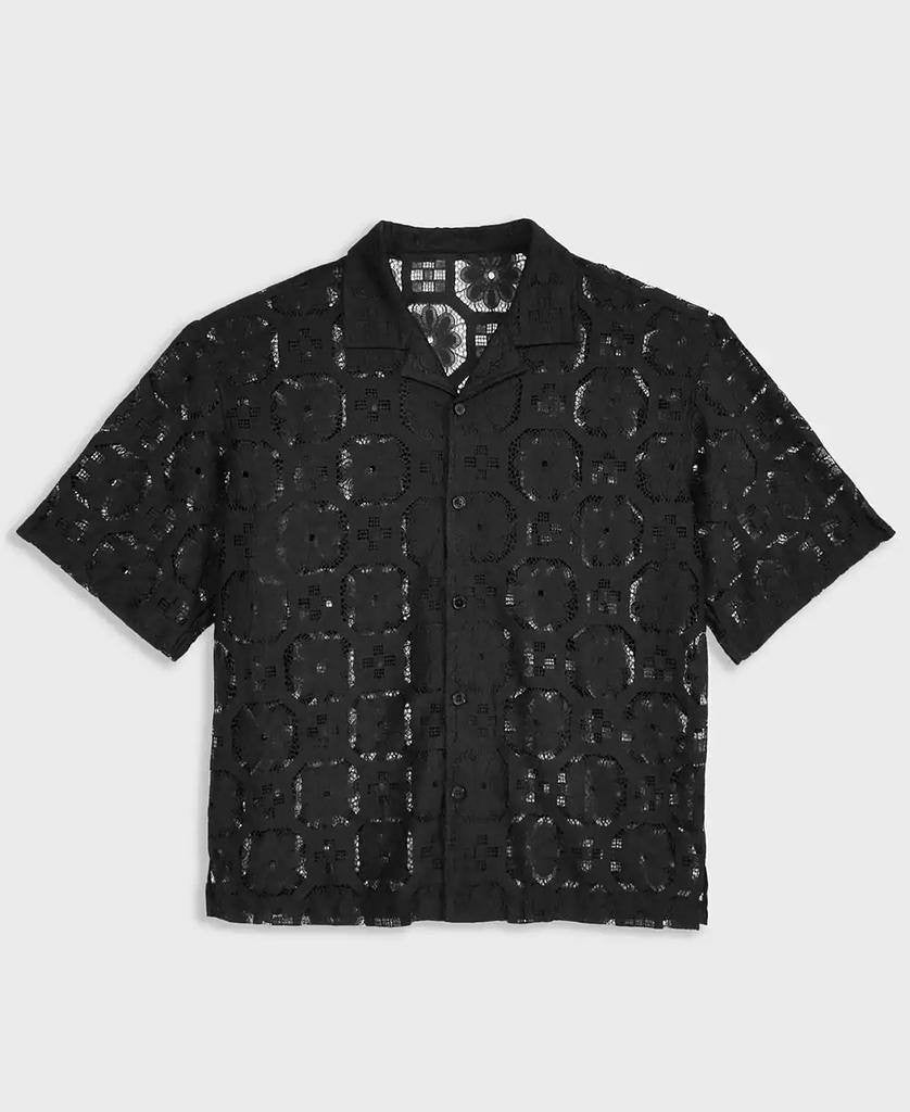 Mode of One Men’s Textured Geometric Lace Camp Shirt Black XL $49.50 NWT
