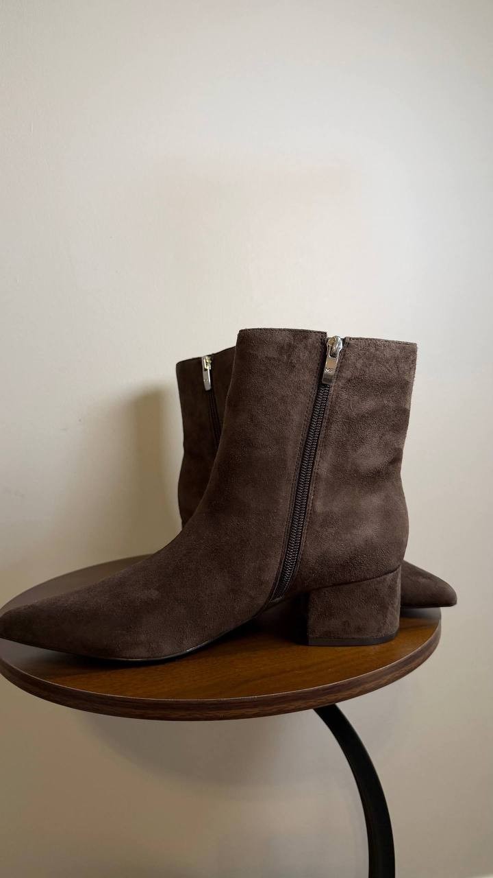 Marc Fisher Gismo Block Heel Dress Booties Dark Brown 9M Suede $159 NWB