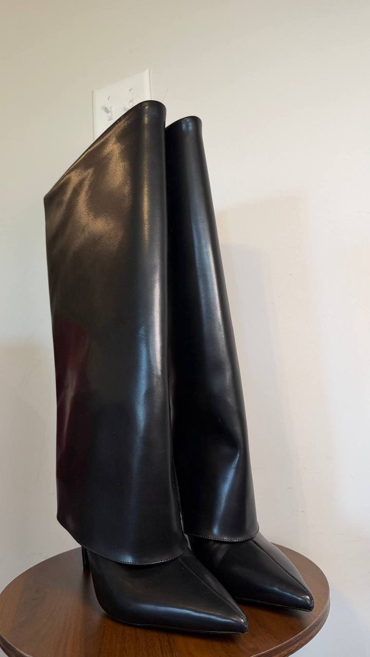 INC Skylar Fold Over Cuffed Knee High Boots Black 12M WC Man‑Made $130 NWB