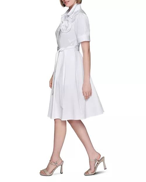 Karl Lagerfeld Paris Flower Corsage Shirtdress White Size XL NWT $189