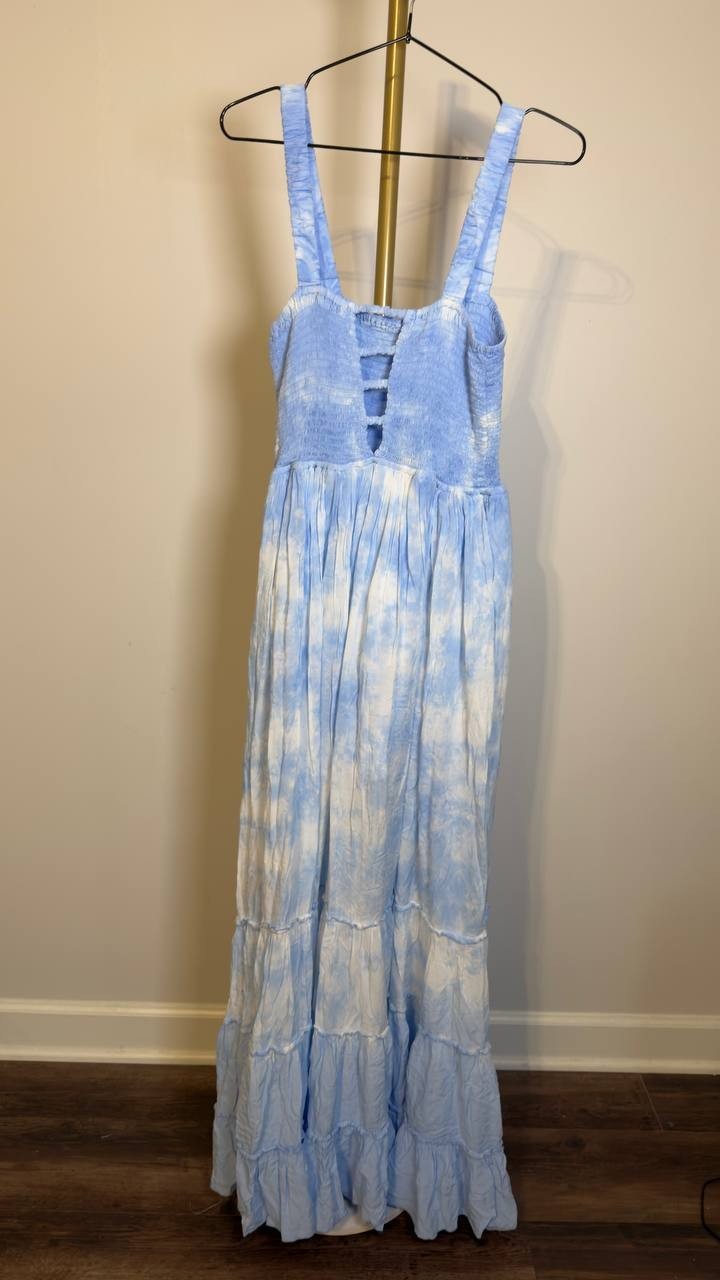 White Mark Smocked Ruffle Maxi Dress Blue S NWT $80