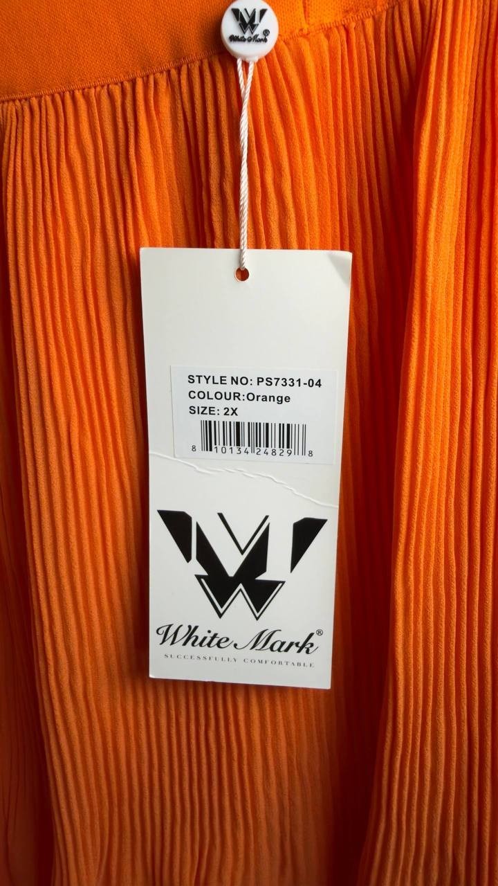White Mark Plus Size Pleated Chiffon Midi Skirt Orange 2X NWT $50