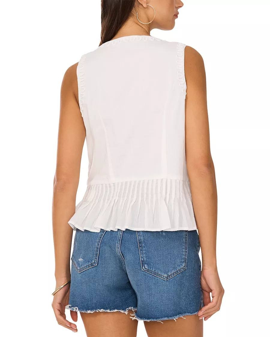 Vince Camuto Pintuck V‑Neck Peplum Tank Ivory Size XL NWT msrp$99