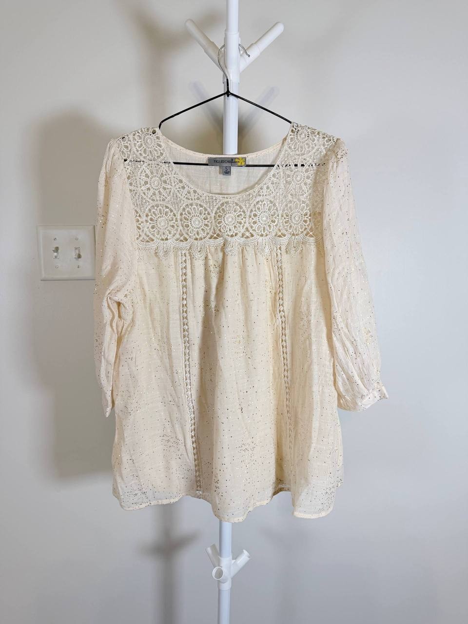 Figueroa & Flower Ivory Embroidered Balloon‑Sleeve Blouse – Size S – NWT – $68
