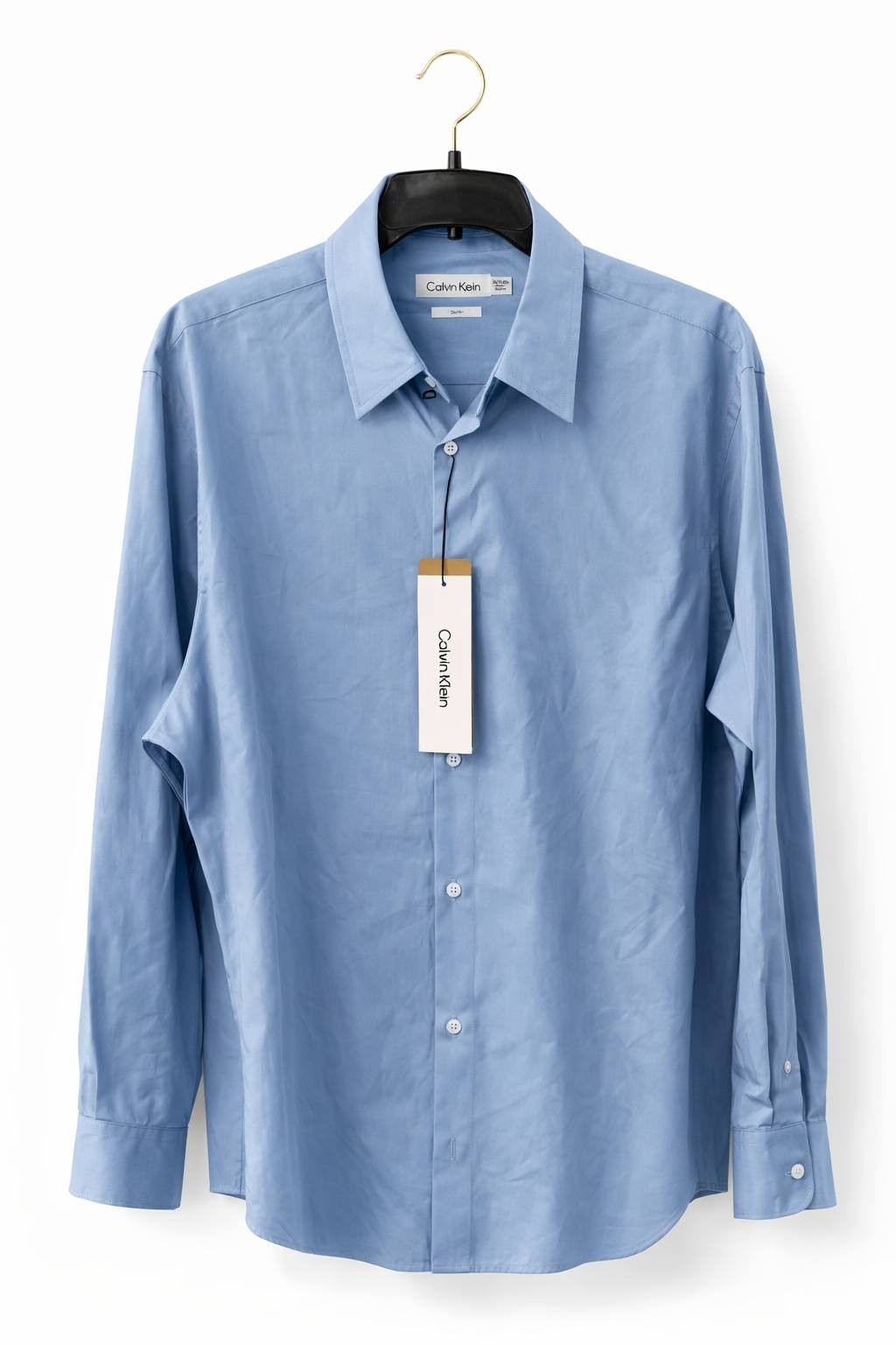 Calvin Klein Cotton Herringbone Slim Fit Dress Shirt Blue NWT $99