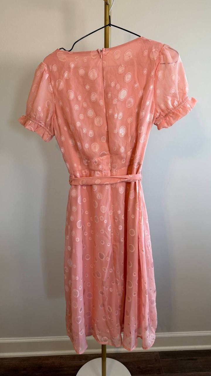 NY Collection Women’s Petite Swiss Dot Belted Dress Pink PM $58 NWT