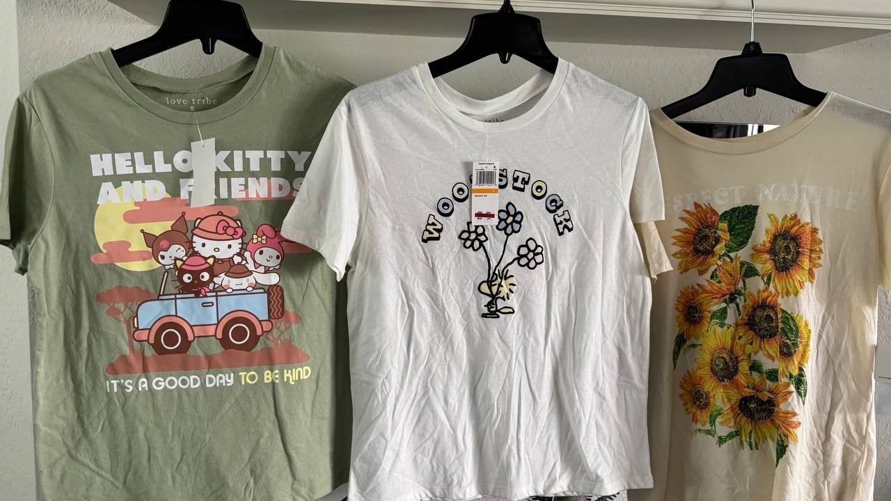 3-Piece Women's Graphic Soft Tees Set - Multicolor Cotton Regular Size S