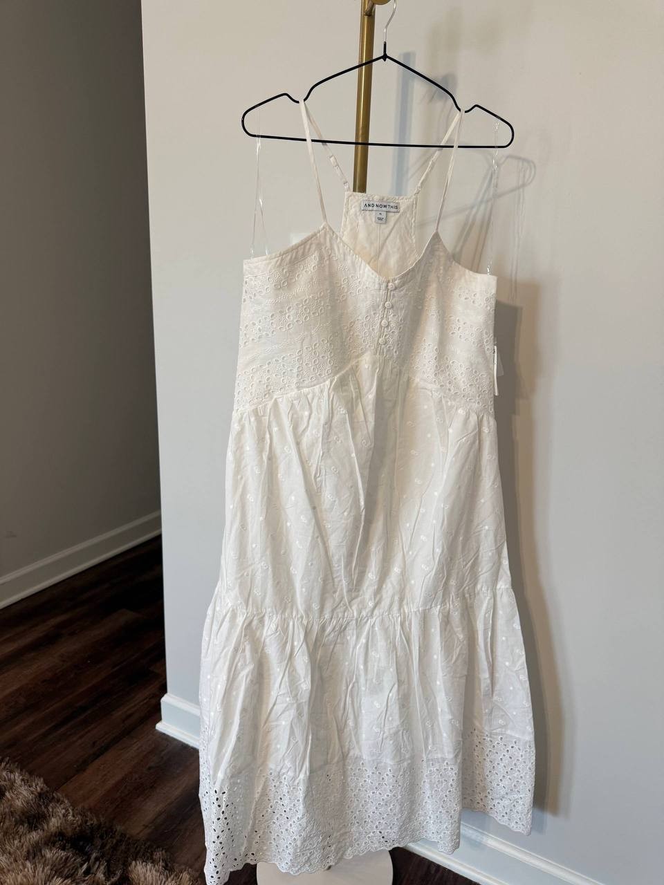 And Now This Petite Eyelet Tiered Maxi Dress White PL NWT Cotton MSRP$79.50