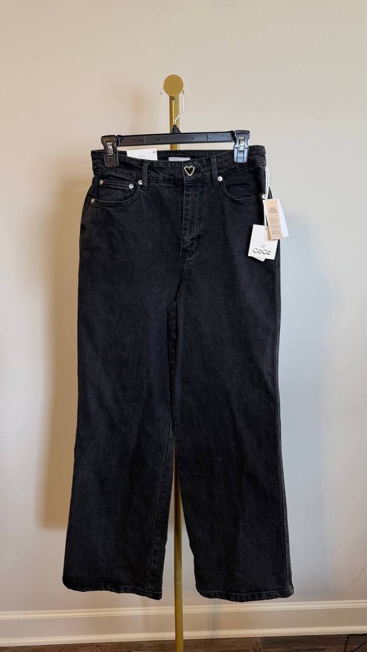 CeCe Classic High Waist Wide Leg Jeans Rich Black Stretch Denim Size 4 NWT $129