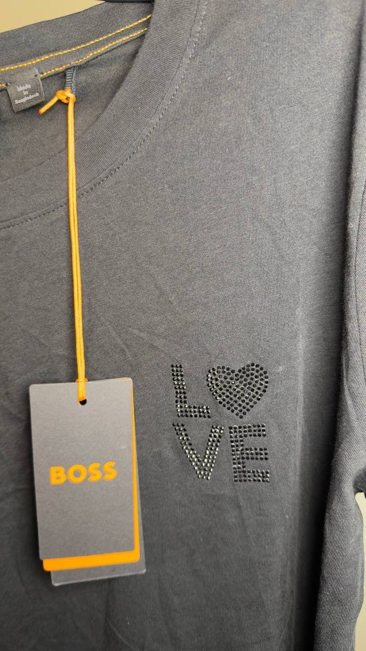 Hugo Boss Women’s Love Rhinestone Graphic T‑Shirt Black M NWT $59