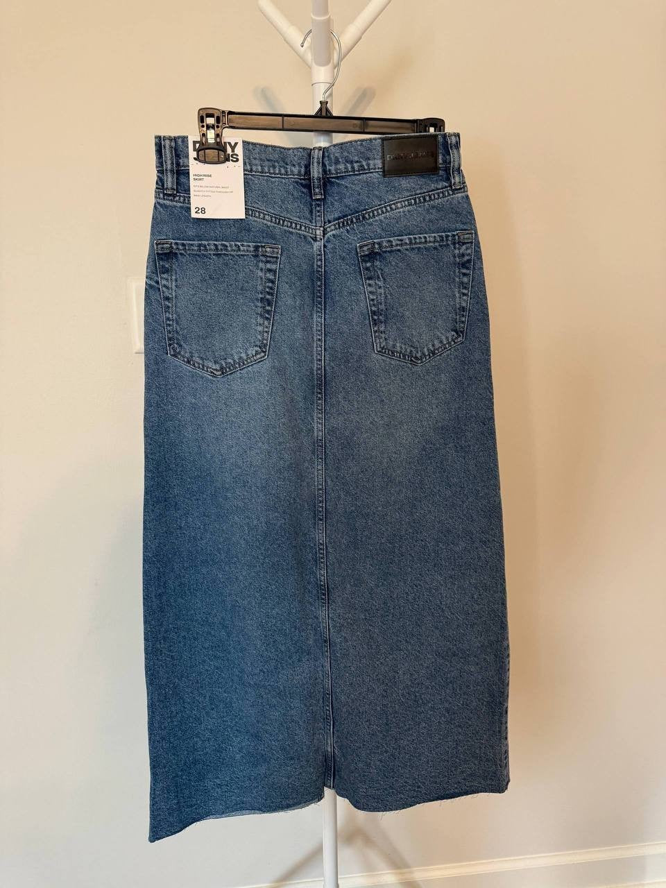 DKNY Jeans High‑Rise Cotton Denim Maxi Skirt – Size 28 – NWT – Blue
