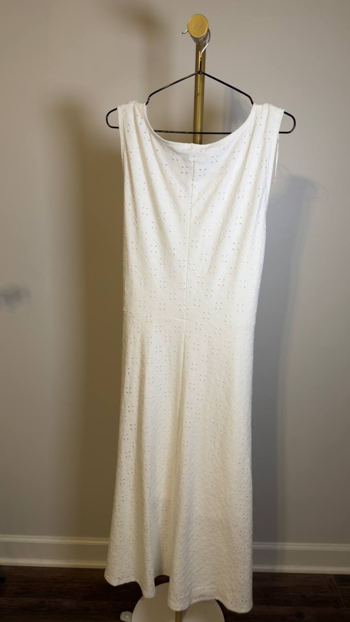 Signature by Robbie Bee Tie‑Front Eyelet Sleeveless Midi Dress White XL NWOT $79