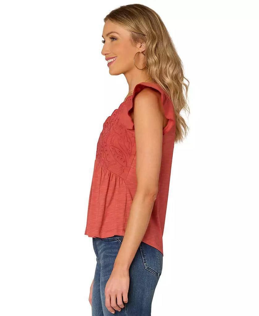 Democracy Petite Embroidered Cotton Flutter‑Sleeve Top Summer PXL NWT $68