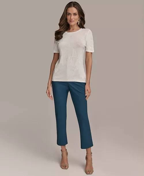 Donna Karan NY Short-Sleeve Sequin Detail Sweater White S NWOT $99