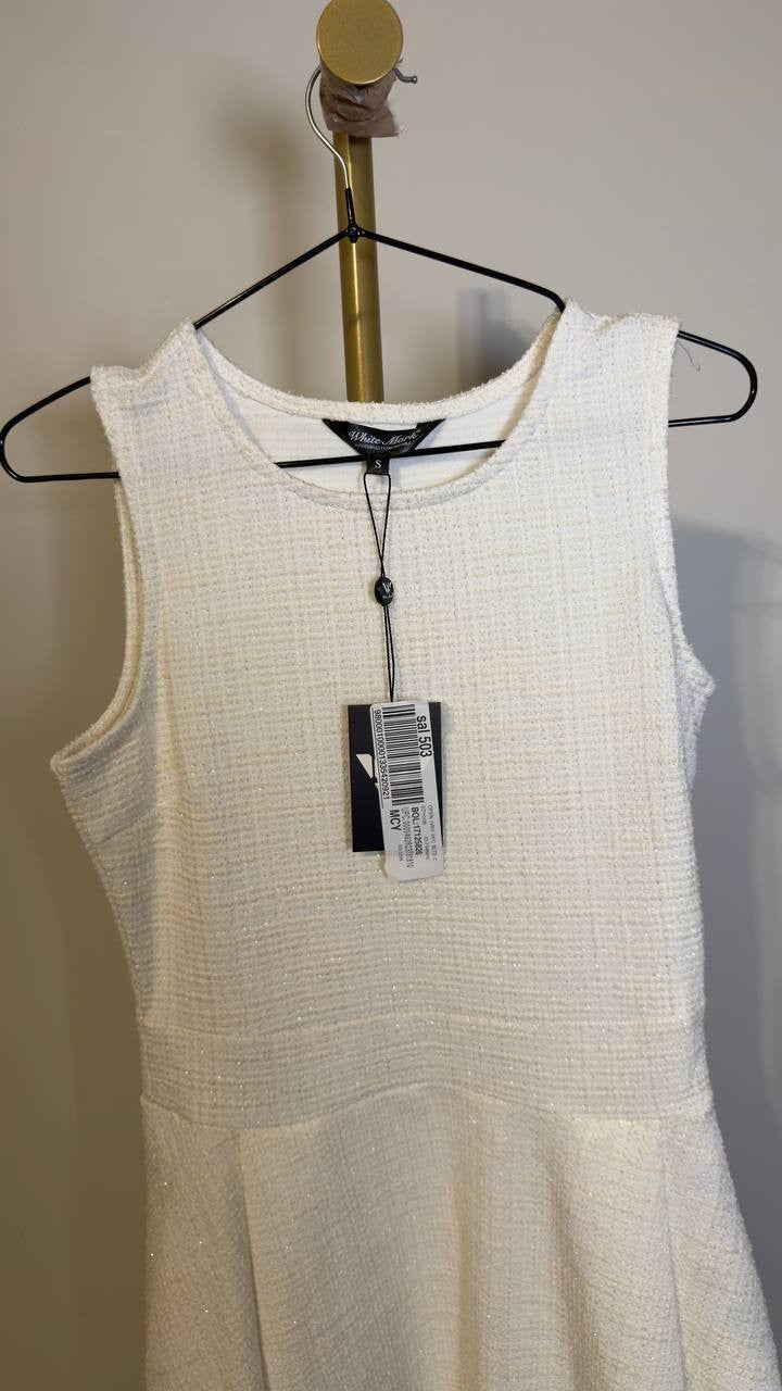 White Mark Women’s Tweed Fit & Flare Dress White S NWT $88
