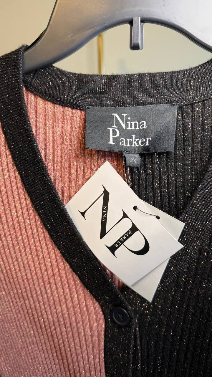 Nina Parker Plus Size Ribbed Button‑Front Dress Red/Black 0X NWT $99