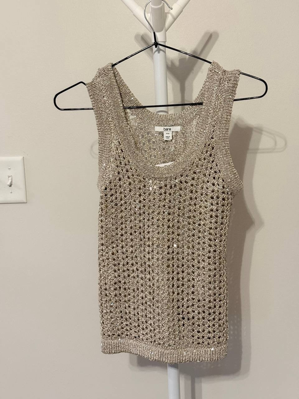 Bar III Petite Open‑Stitch Metallic Sleeveless Sweater – Size PXS – NWT – $49.50
