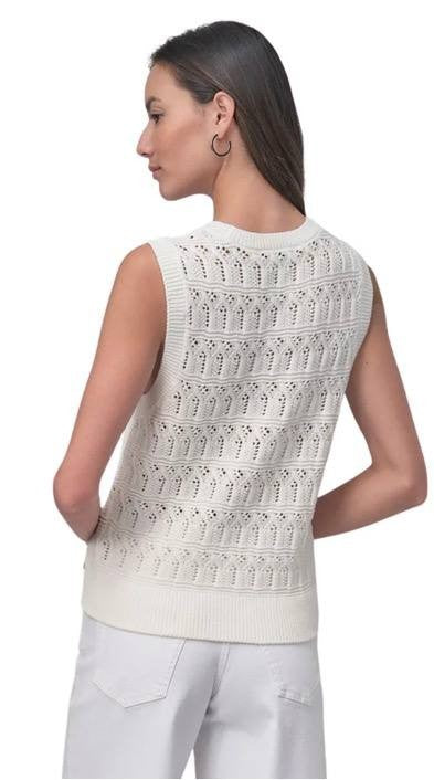 DKNY Jeans Sleeveless Lacey Stitch Crew Neck Vest – Ivory – Size S – NWT