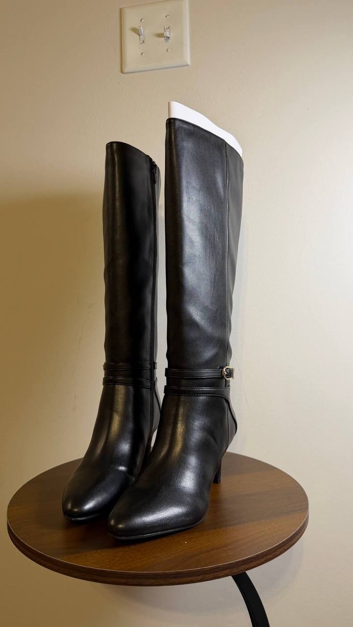 LifeStride Guild Boots Size 5M Black Fabric Knee‑High Almond Toe NIB msrp$129