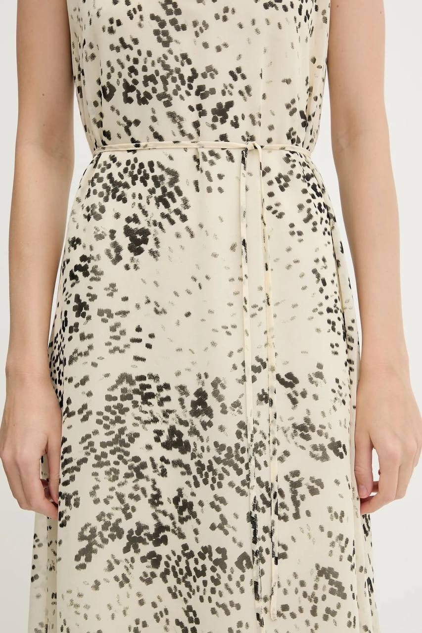 Calvin Klein Printed Chiffon Midi Dress Light Grey M NWT $149