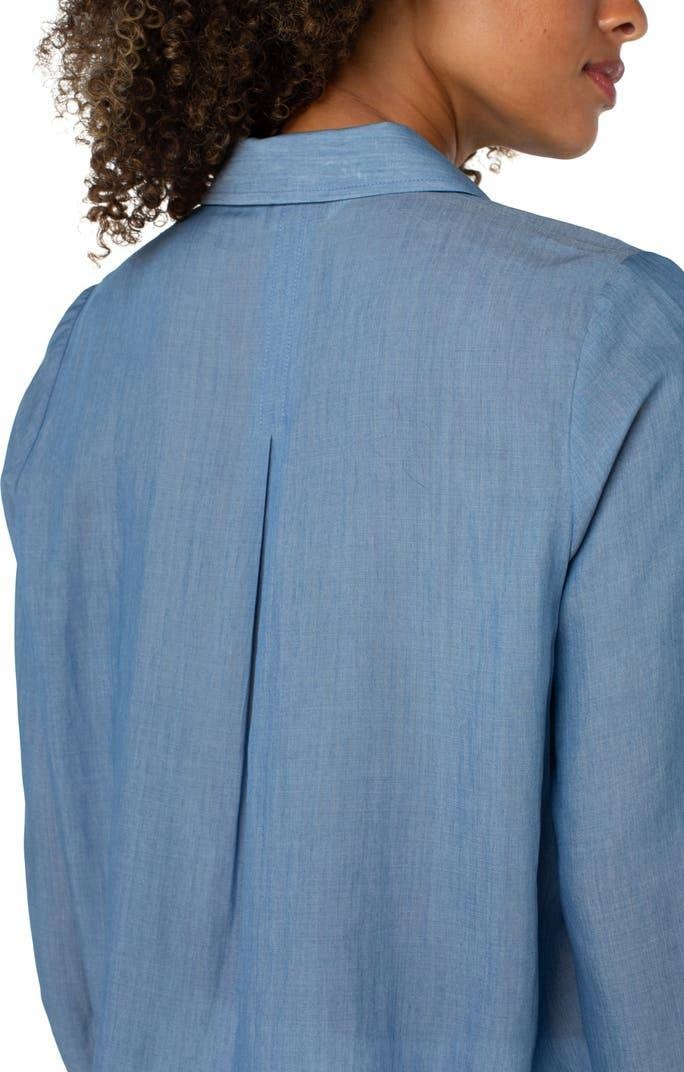 Liverpool Pintuck Pleat Woven Long‑Sleeve Shirt – PL – Bridgeton Light –NWT– $89