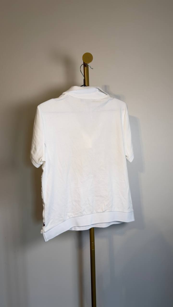 Tommy Hilfiger Lace‑Front Short‑Sleeve Cotton Top White M NWT $79.50