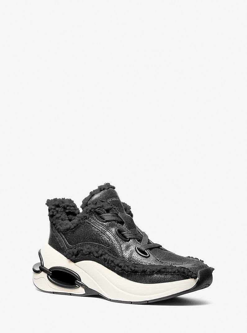 Michael Kors Toni Women’s Leather Sherpa Trainer Black 8.5M $298 NWB