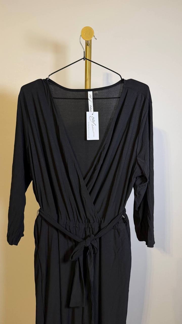 NY Collection Petite 3/4 Sleeve Belted Wide Leg Jumpsuit Navy PXL $66 NWT